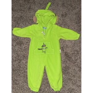 Vintage 2T Dipsy Teletubbies Fleece One Piece Outfit Costume Lime Green Hooded